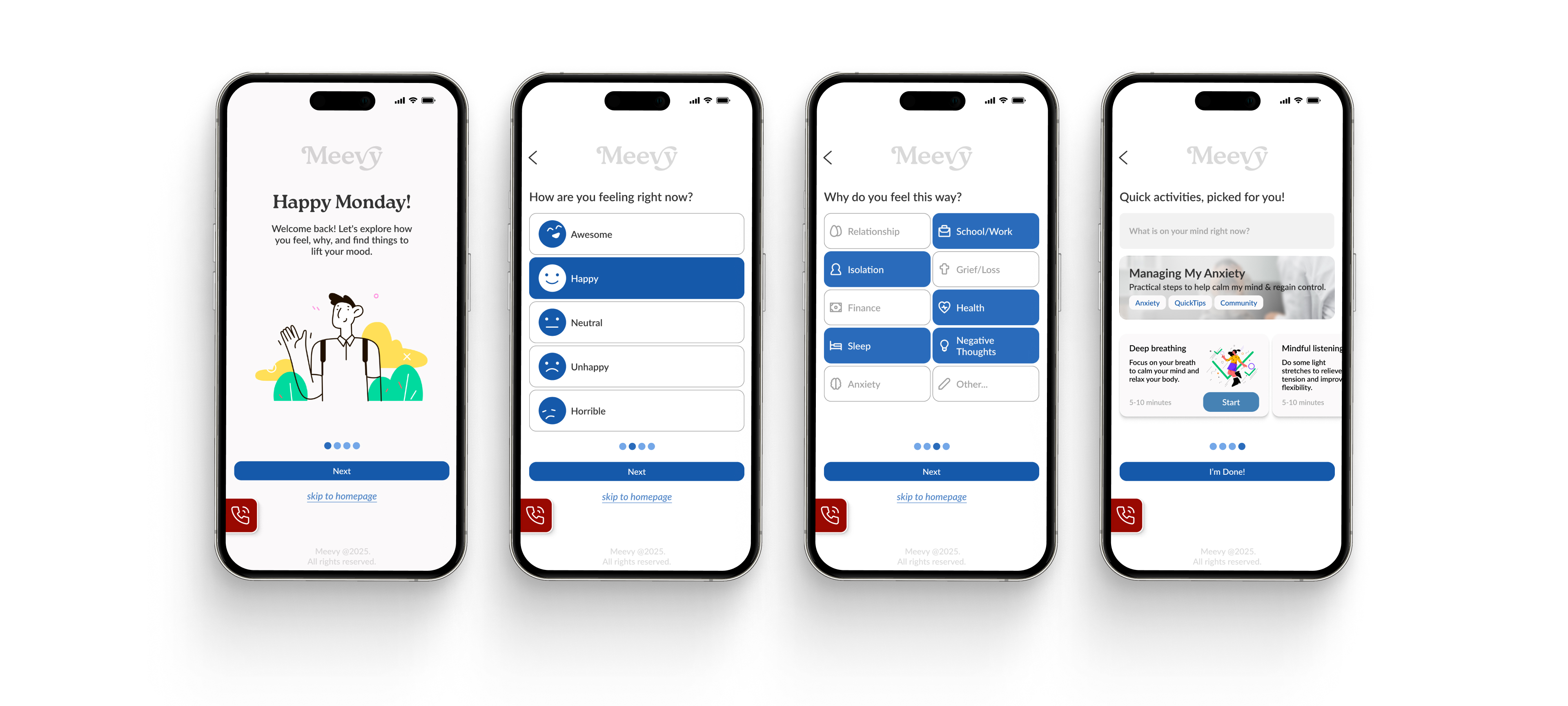 Showcasing 4 screens of onboarding step pages.