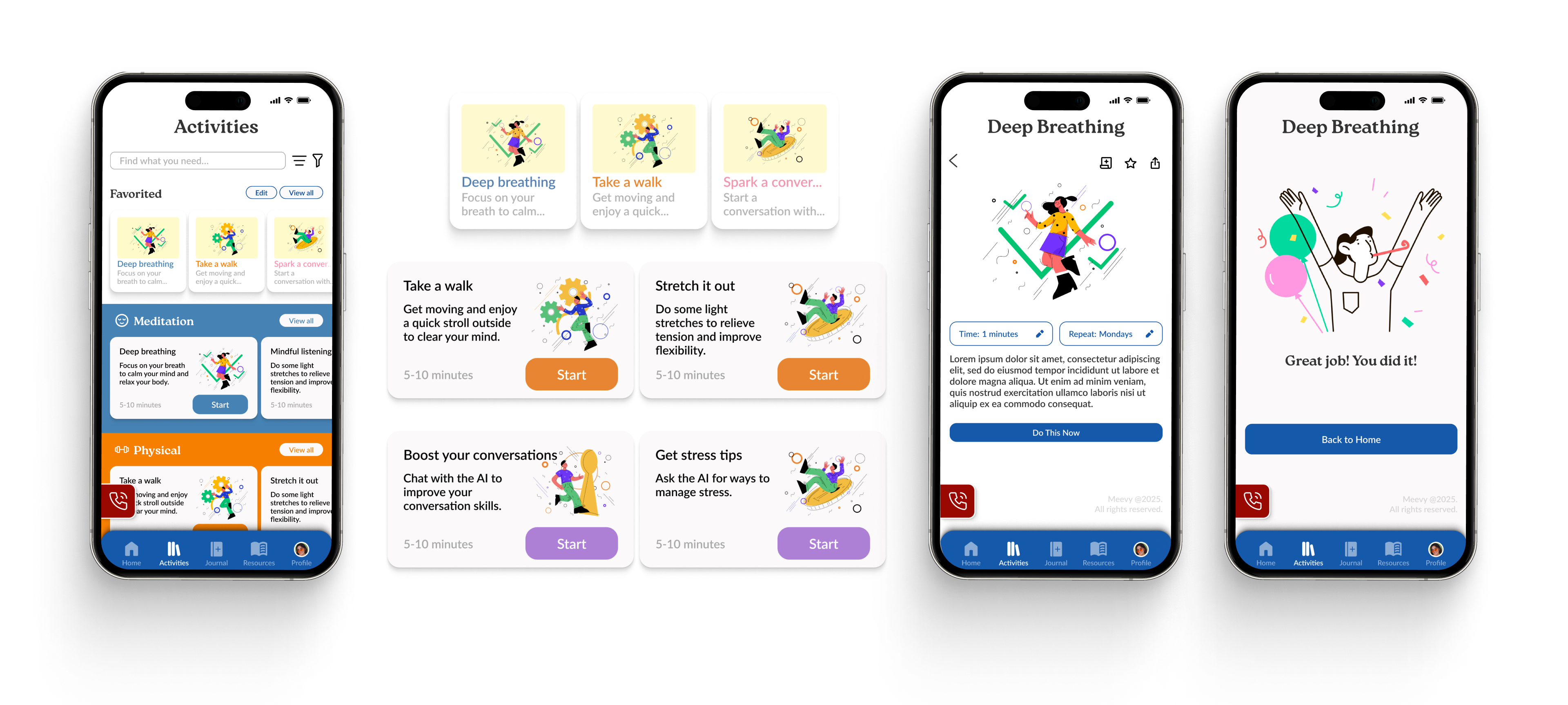 Showcasing 3 screens of activities library