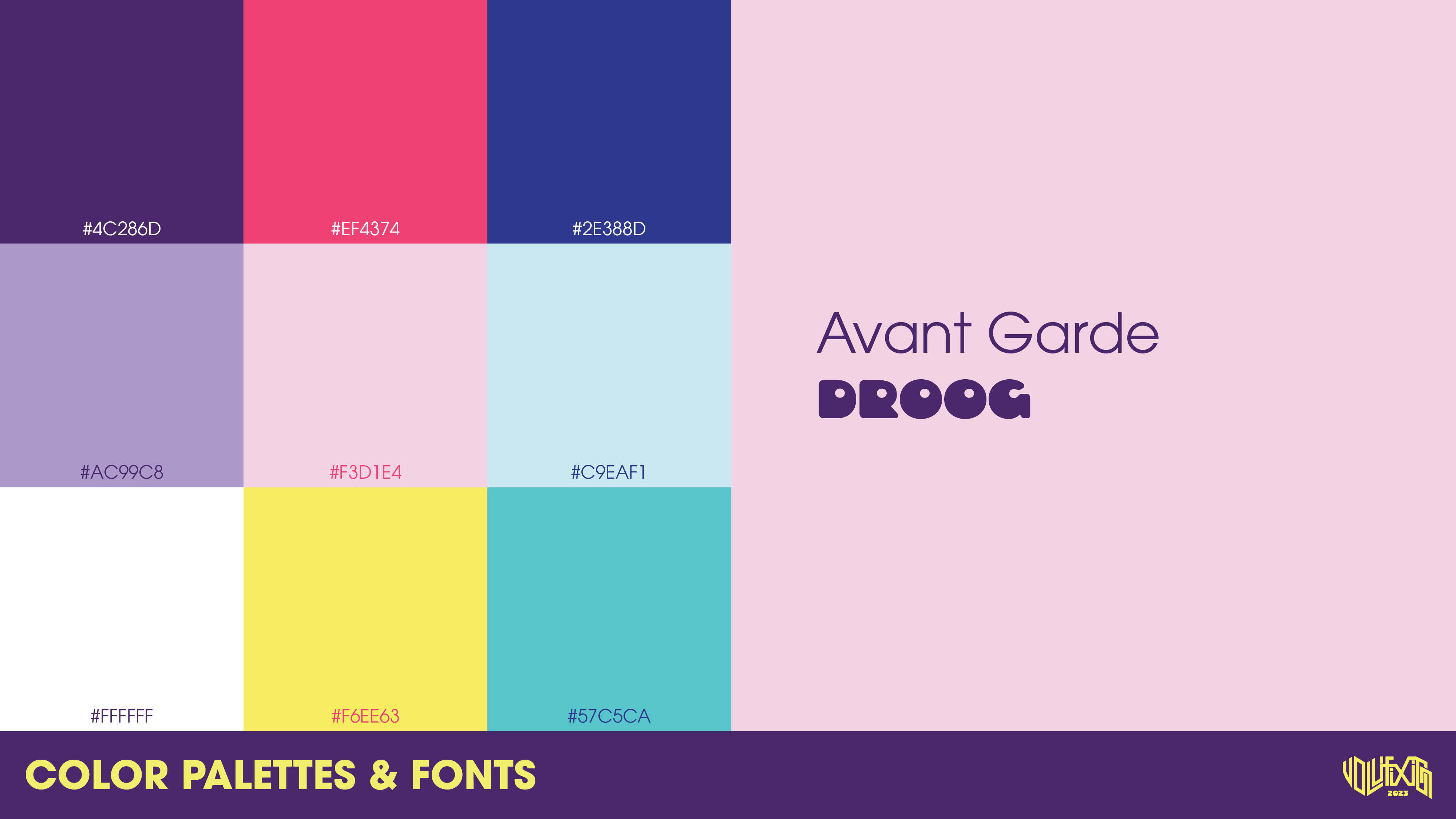 Volufixion color palette and fonts
