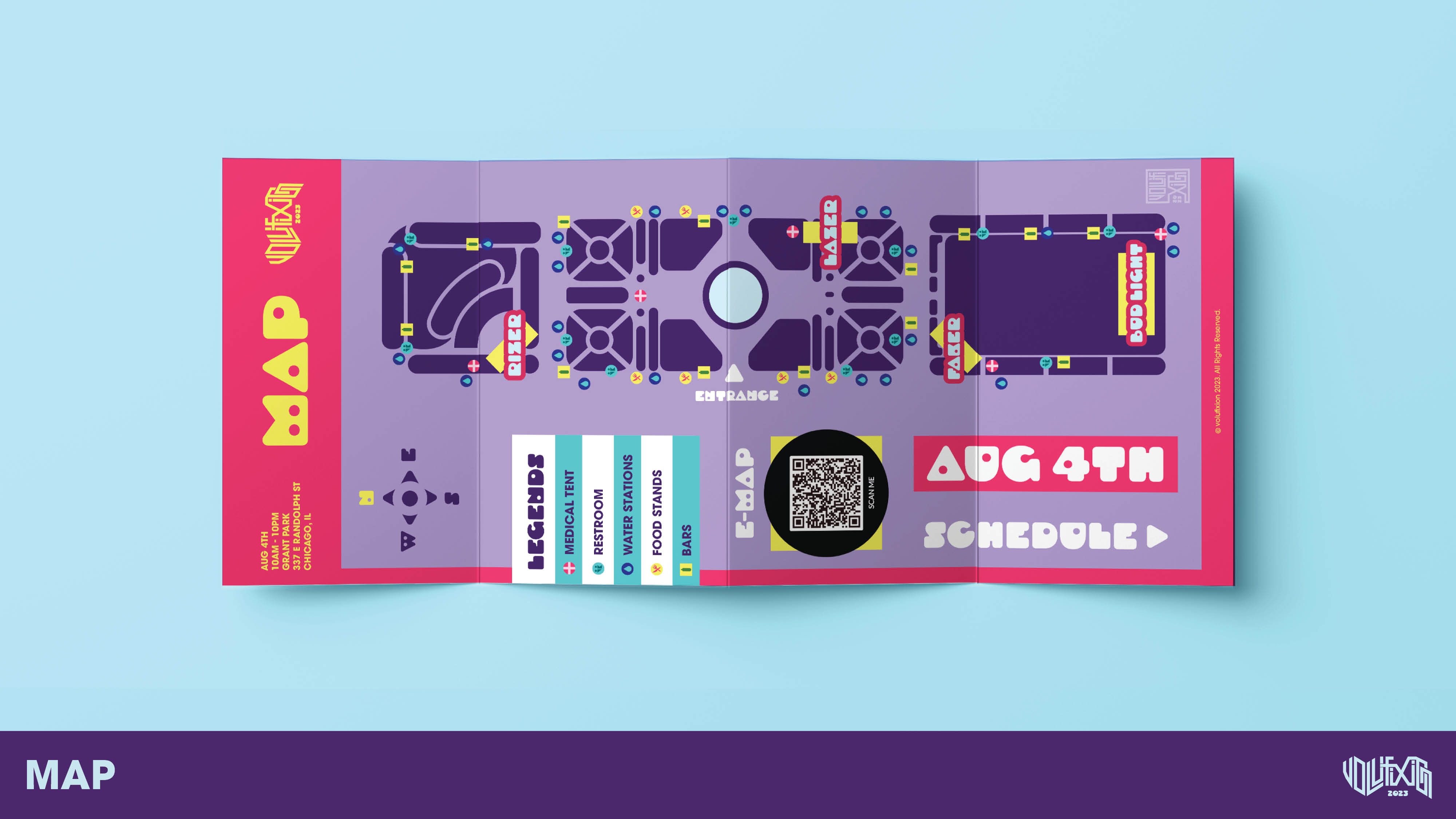 Volufixion map pamphlet featuring the stages and its legends