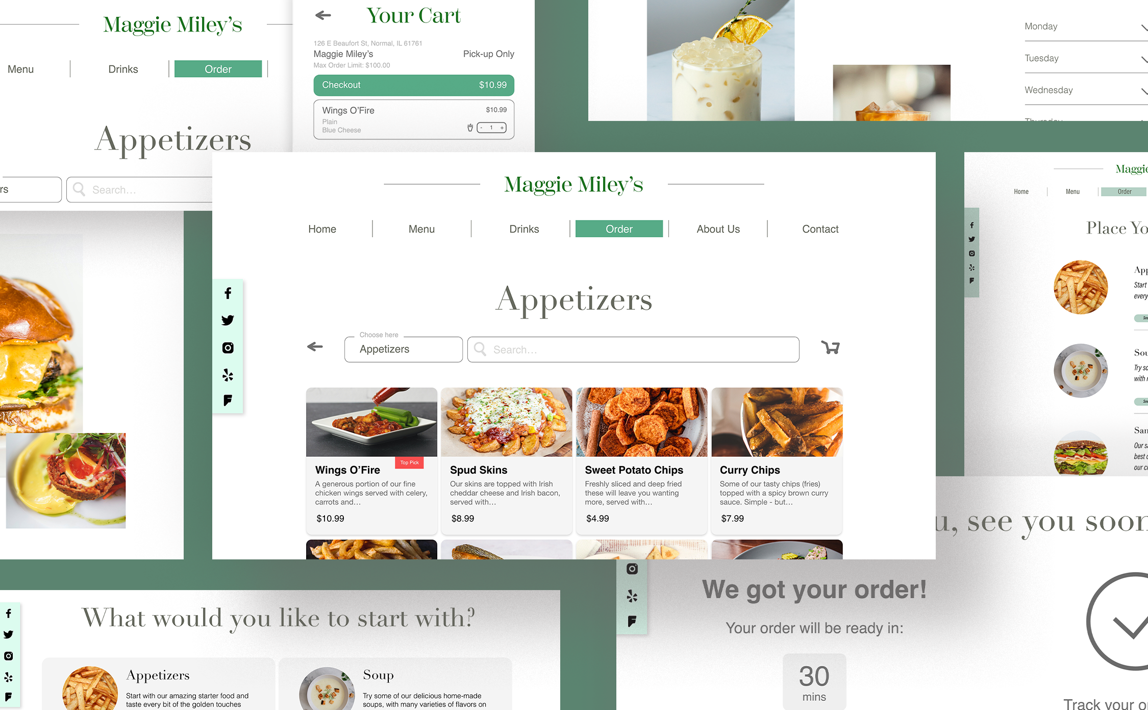 multiple website mockup of maggie miley, an irish bar restaurant